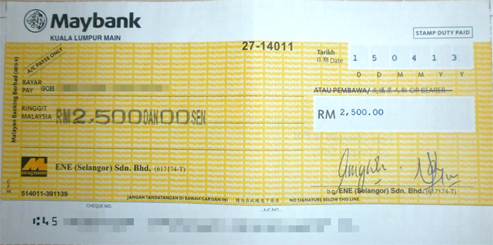 cheque lottery payment