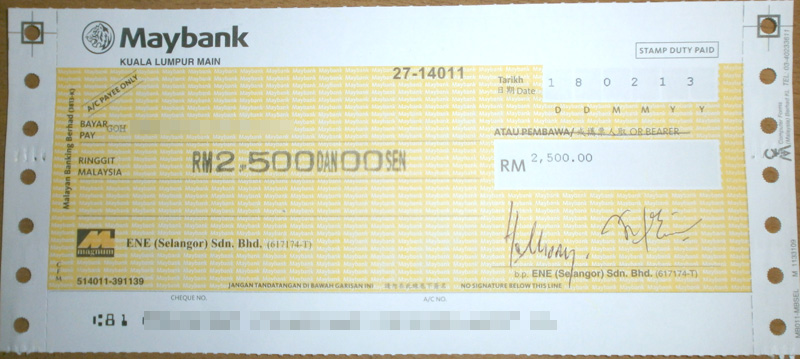 cheque lottery payment - 17 February 2013