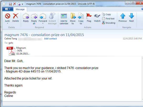 email kena lottery ticket - celine tong
