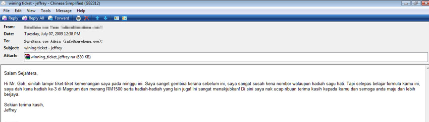 kes menang 4d - Jeffrey dari Bintulu, Sarawak
