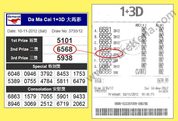 Damacai 4D Result - 10 November 2012