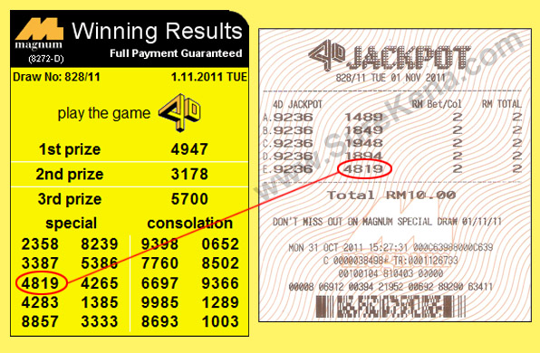Magnum 4D Jackpot Result - 1 November 2011