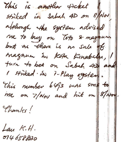 Winning Comment - Mr. Lau - Kota Kinabalu, Sabah