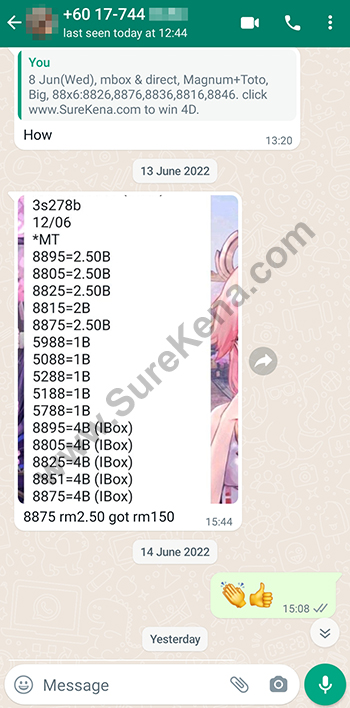 whatsapp lottery 4d win ticket