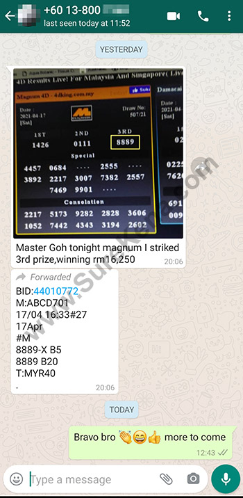 whatsapp lottery 4d win ticket