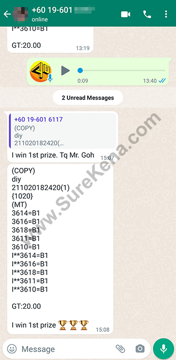 whatsapp lottery 4d win ticket