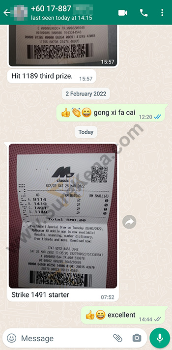 whatsapp lottery 4d win ticket