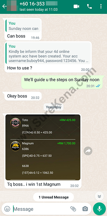 whatsapp lottery 4d win ticket