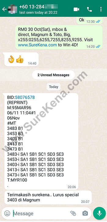 whatsapp lottery 4d win ticket