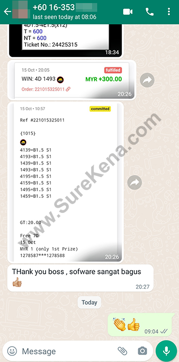 whatsapp lottery 4d win ticket