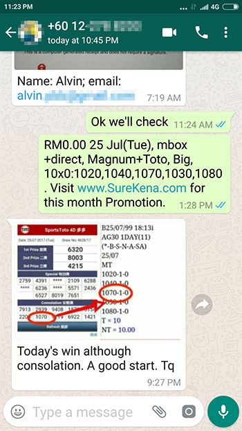 whatsapp win toto 4d lottery