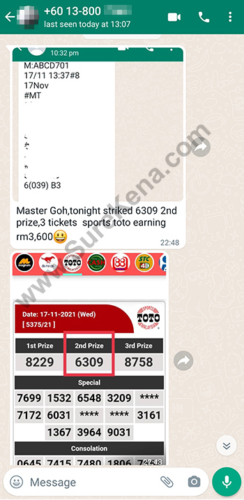 whatsapp lottery 4d win ticket