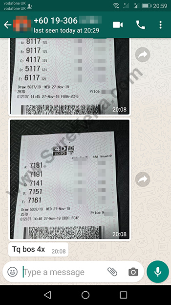 whatsapp lottery 4d win ticket