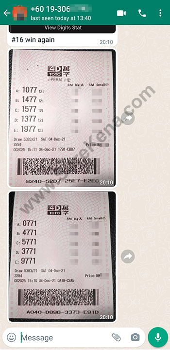 whatsapp lottery 4d win ticket