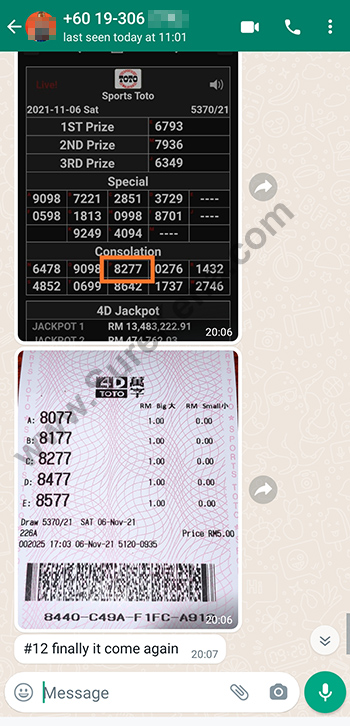 whatsapp lottery 4d win ticket