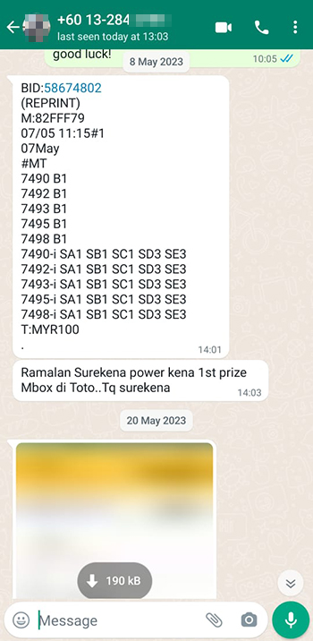 whatsapp lottery 4d win ticket