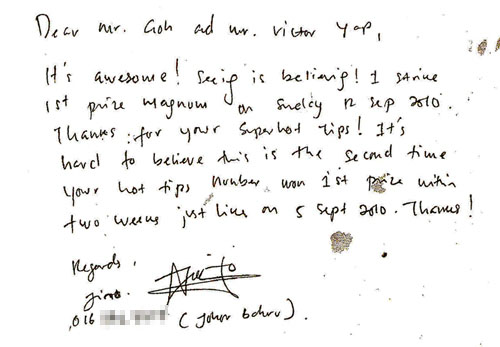 winning 4d testimonials Jino 11 September 2010